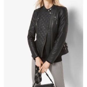 NWT Michael Kors Jackets Leather Moto Jacket Black Quilted-leather Size Medium